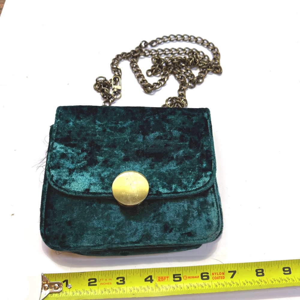 Evelyn K Emerald Green Crushed Velvet Crossbody Bag Gold Chain Strap Small